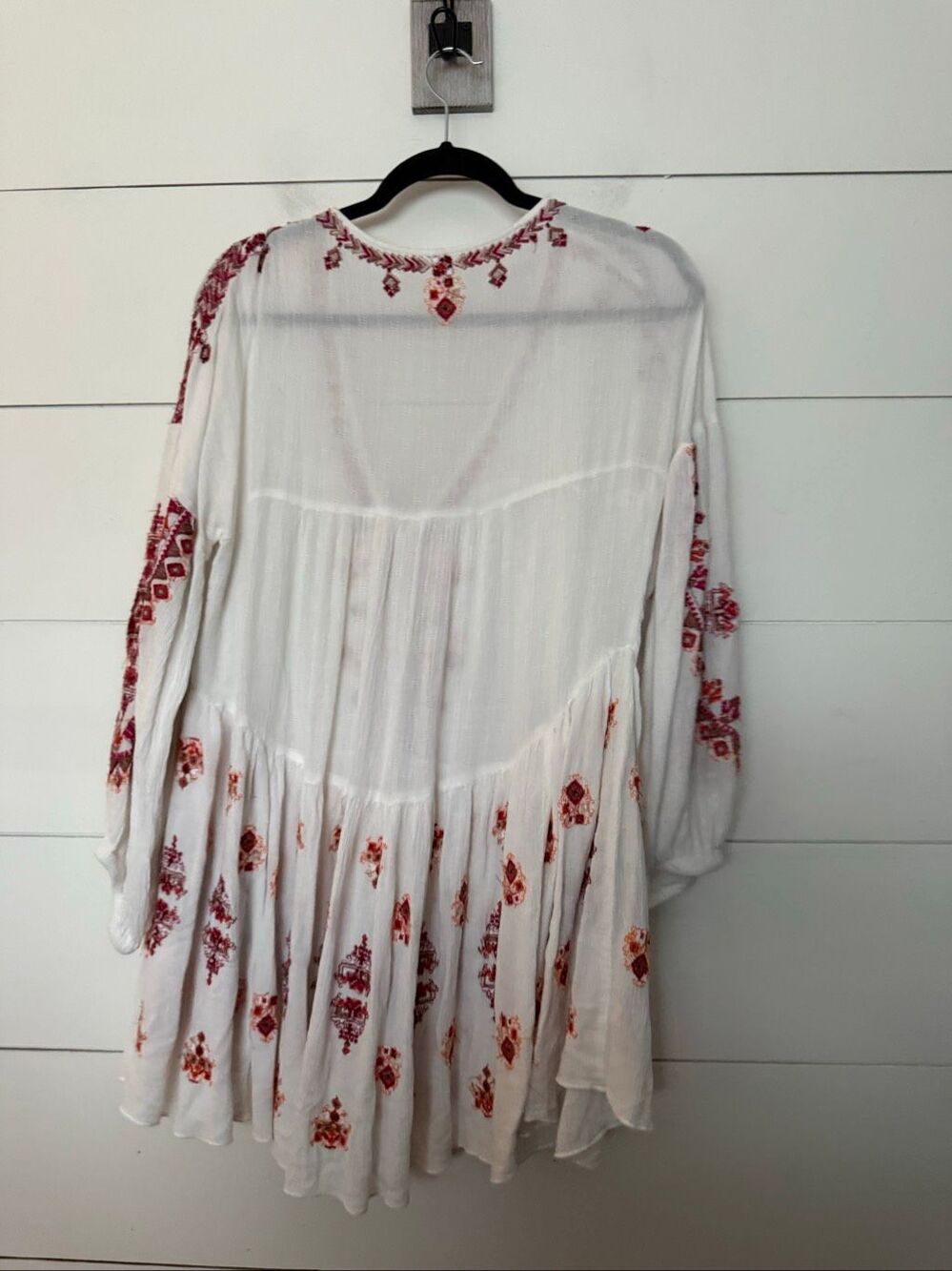 Free People Women’s Medium White Boho Embroidered Arianna Tunic Longsleeve Flowy - Picture 4 of 5